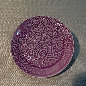 Handcrafted Pottery Purple Floral Embossed Trinket Plate